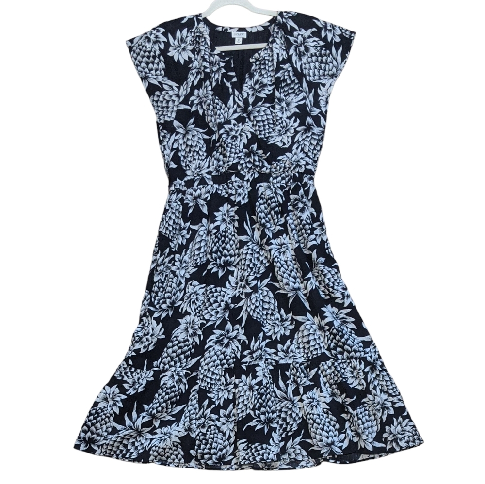 J. Crew sleeveless pineapple elastic waist midi dress flutter sleeves size 8
